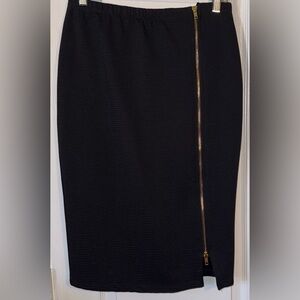 Ultra Teeze Black Ribbed Pencil Midi Skirt Gold Zipper Size M